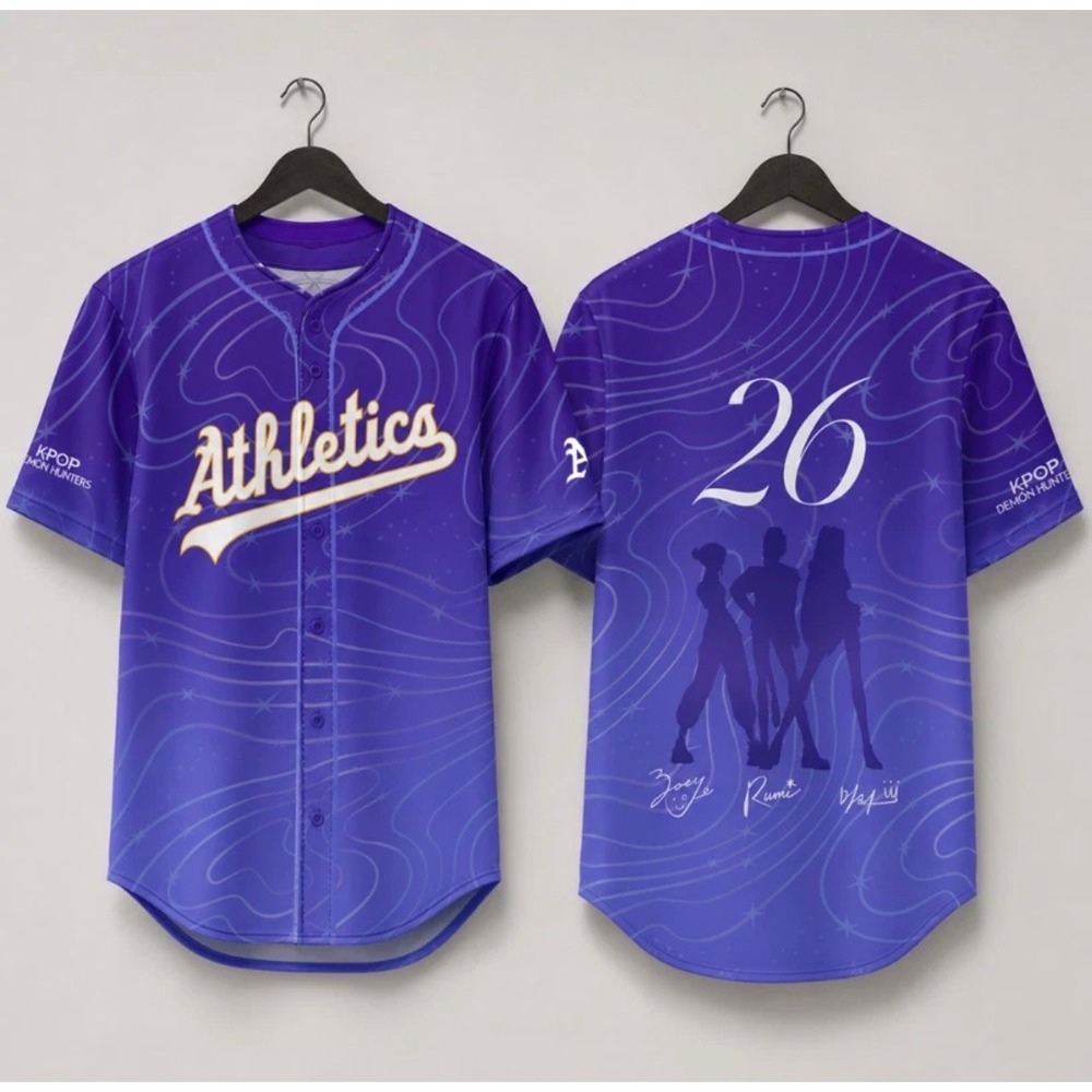 Netflix K-Pop Demon Hunters Oakland Athletics Baseball Jersey Purple XL 26